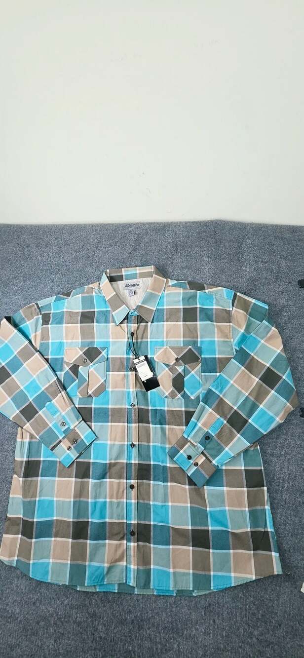 Ablanche New York Men's Long Sleeve Plaid Button-Down Shirt, Size 6XL